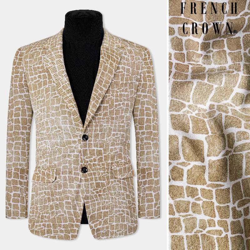 Men Blazers for Family Reunions in Coordinated and Stylish Styles Bright White and Cocoa Brown Printed Premium Cotton Blazer Men Blazers for Family Reunions in Coordinated and Stylish Styles Bright White and Cocoa Brown Printed Premium Cotton Blazer