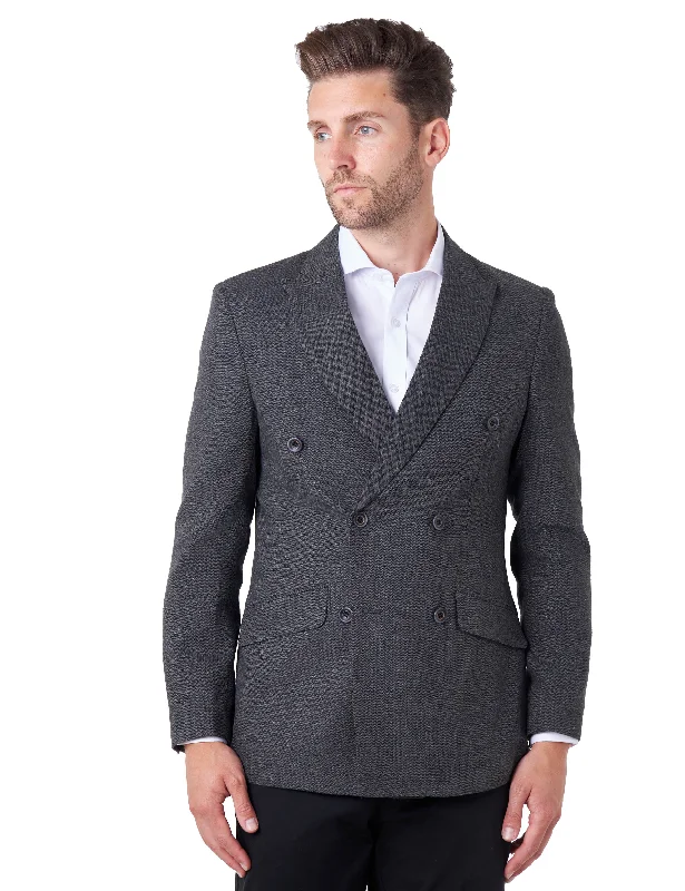Men Blazers with Hawaiian - Style Prints for a Tropical Feel CALIX – Dark Grey Herringbone Tailored Double Breasted Blazer Men Blazers with Hawaiian - Style Prints for a Tropical Feel CALIX – Dark Grey Herringbone Tailored Double Breasted Blazer