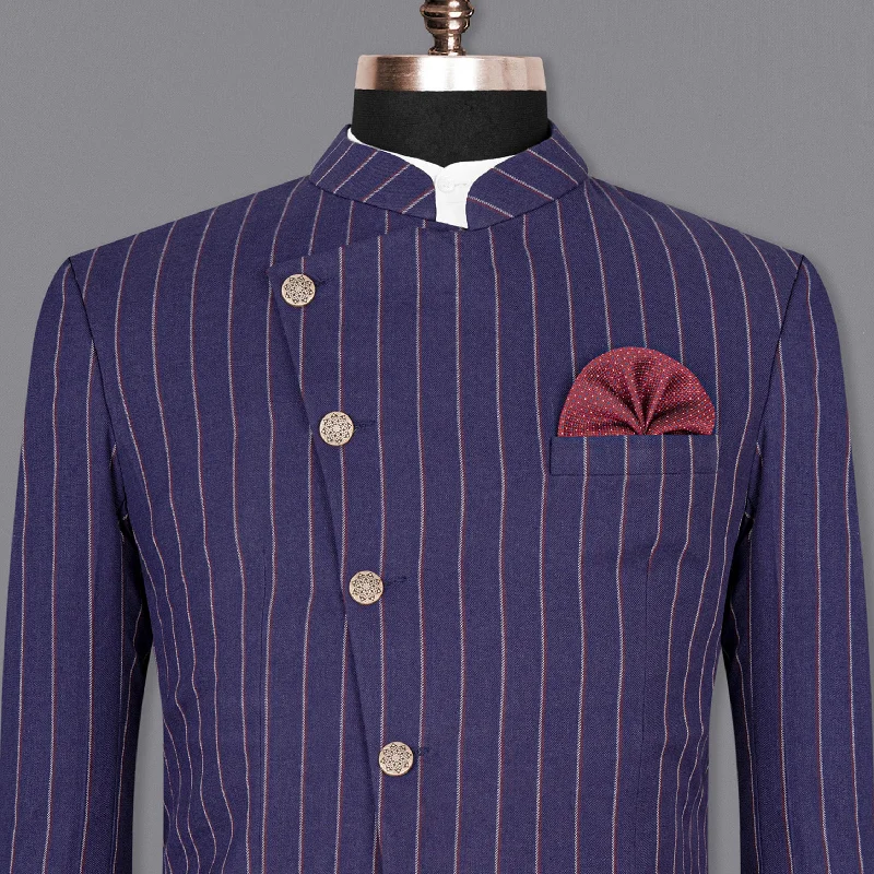 Men Blazers for Spring Weddings in Light - colored and Airy Fabrics Cherry Pie Striped Cross Placket Bandhgala Blazer Men Blazers for Spring Weddings in Light - colored and Airy Fabrics Cherry Pie Striped Cross Placket Bandhgala Blazer