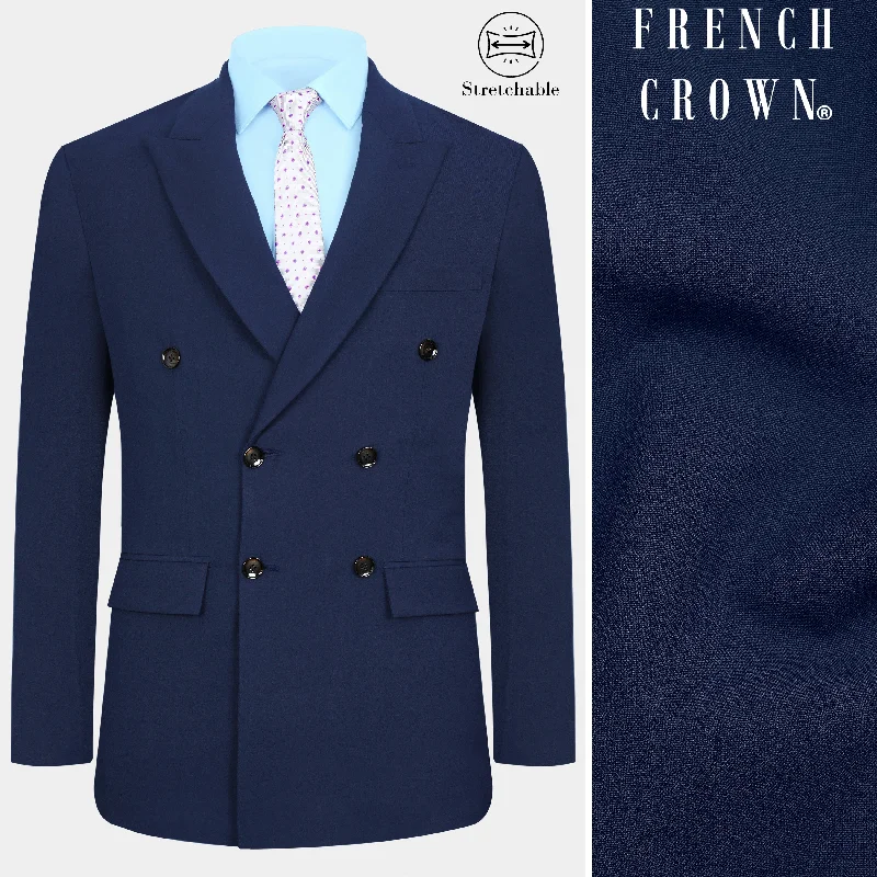 Men Blazers for Music Festivals in Bohemian and Casual Styles Cloud Burst Blue Wool Rich Double Breasted Stretchable Traveler Blazer Men Blazers for Music Festivals in Bohemian and Casual Styles Cloud Burst Blue Wool Rich Double Breasted Stretchable Traveler Blazer