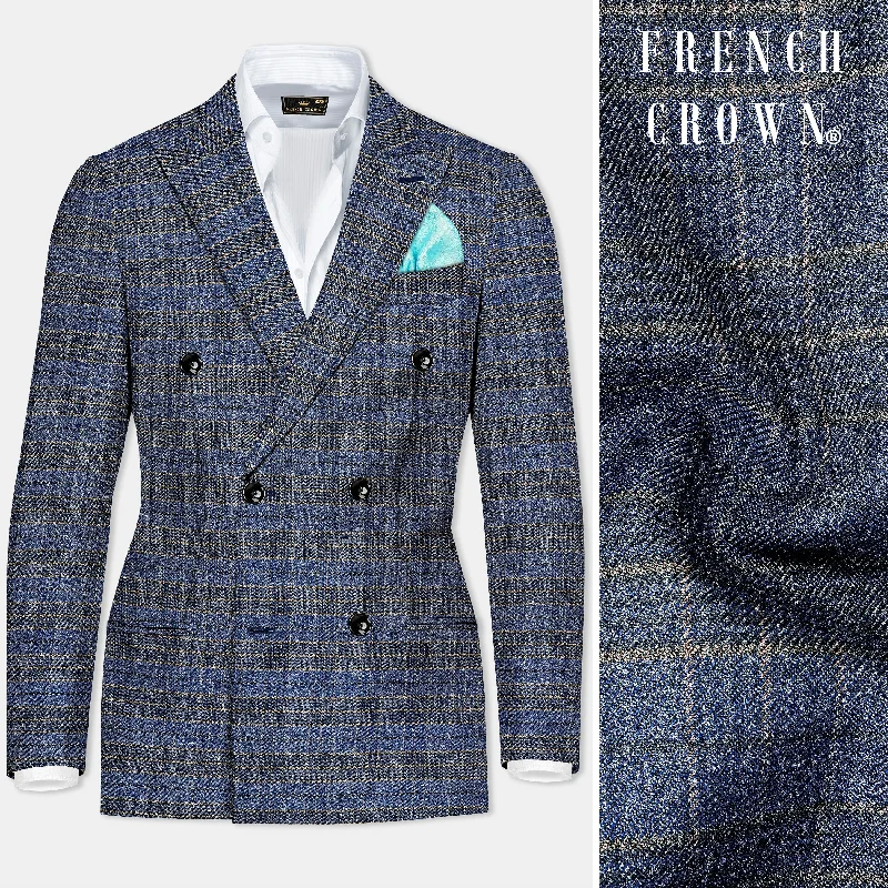 Men Blazers for Business Meetings in Dark Colors Dianne Blue Plaid Wool Blend Double Breasted Blazer Men Blazers for Business Meetings in Dark Colors Dianne Blue Plaid Wool Blend Double Breasted Blazer
