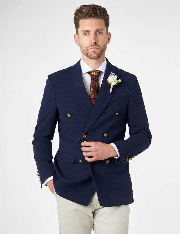 Men Blazers with New Year's Eve - Themed Prints for Festive Parties FINLEY – Navy Prince of Wales Check Double Breasted Jacket Men Blazers with New Year's Eve - Themed Prints for Festive Parties FINLEY – Navy Prince of Wales Check Double Breasted Jacket