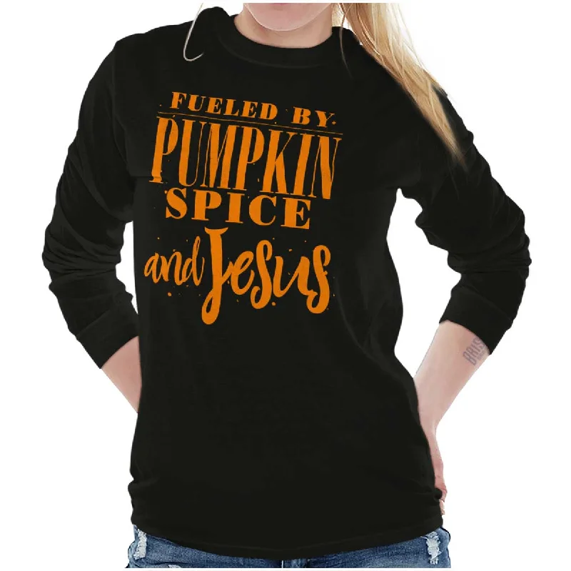 Men's long sleeve thermal shirts with thumbholes for extra warmth Fueled by PSLs and Jesus Long Sleeve T Shirt Men's long sleeve thermal shirts with thumbholes for extra warmth Fueled by PSLs and Jesus Long Sleeve T Shirt