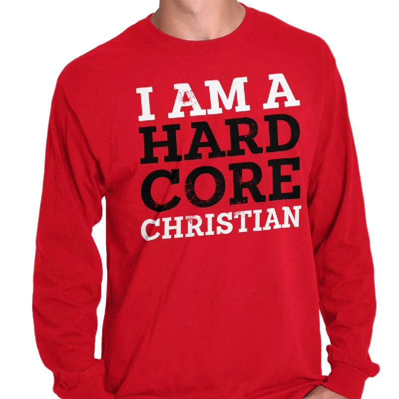 Men's button - front long sleeve Henley shirts with a casual charm Hardcore Christian Long Sleeve T-Shirt Men's button - front long sleeve Henley shirts with a casual charm Hardcore Christian Long Sleeve T-Shirt