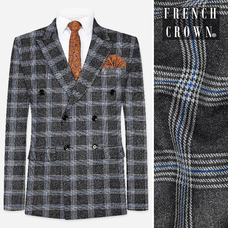 Men Blazers for Opera in Sophisticated and Refined Styles Iridium Gray Plaid Tweed Double Breasted Blazer Men Blazers for Opera in Sophisticated and Refined Styles Iridium Gray Plaid Tweed Double Breasted Blazer