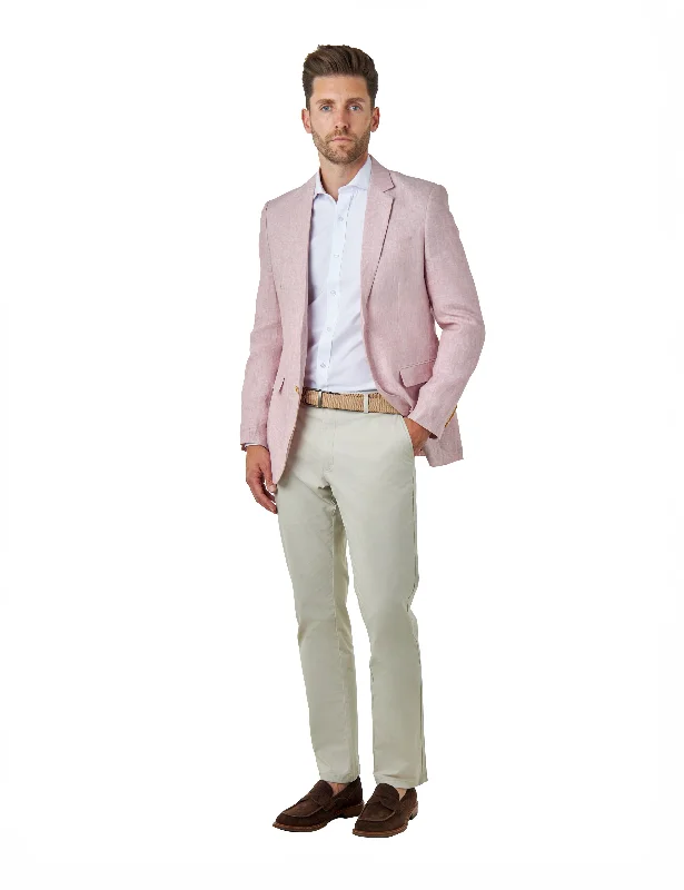 Men Blazers for Theatre Performances in Classic Styles LEWIS - Pink Linen Tailored Fit Summer Suit Blazer Men Blazers for Theatre Performances in Classic Styles LEWIS - Pink Linen Tailored Fit Summer Suit Blazer