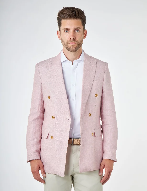 Men Blazers for Charity Events in Stylish and Comfortable Styles LEWIS - Tailored Fit Pink Linen Double Breasted Suit Jacket Men Blazers for Charity Events in Stylish and Comfortable Styles LEWIS - Tailored Fit Pink Linen Double Breasted Suit Jacket