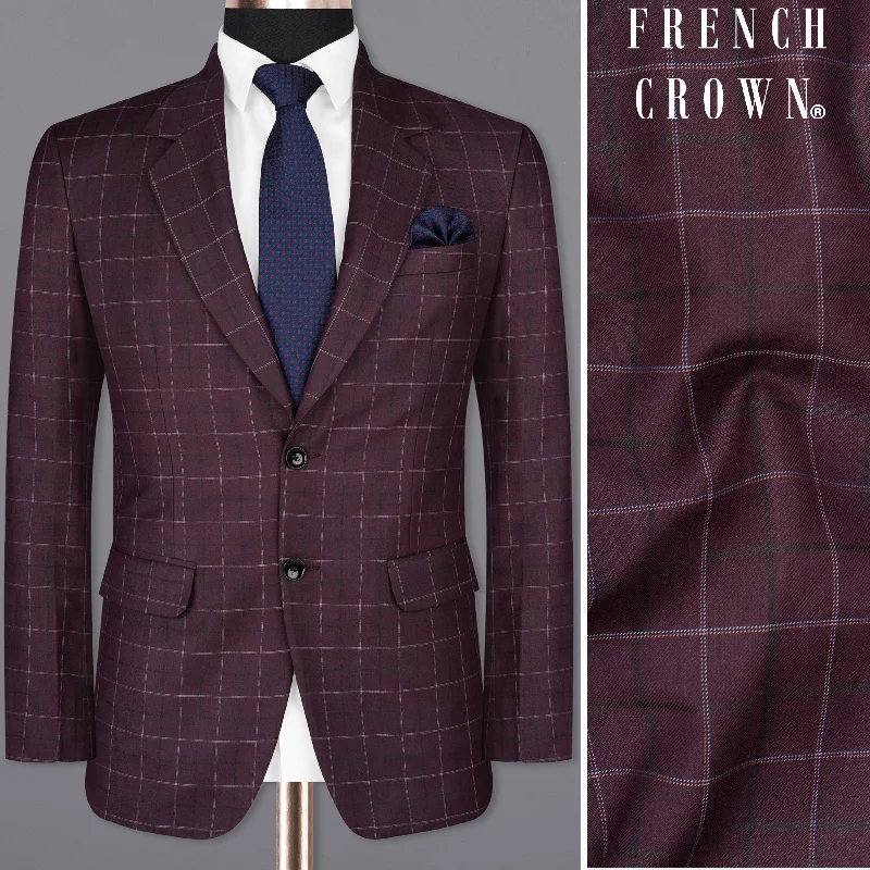 Men Blazers with Indian - Inspired Patterns for a Mystical Vibe Livid Burgundy Super fine Windowpane Wool Rich Blazer Men Blazers with Indian - Inspired Patterns for a Mystical Vibe Livid Burgundy Super fine Windowpane Wool Rich Blazer