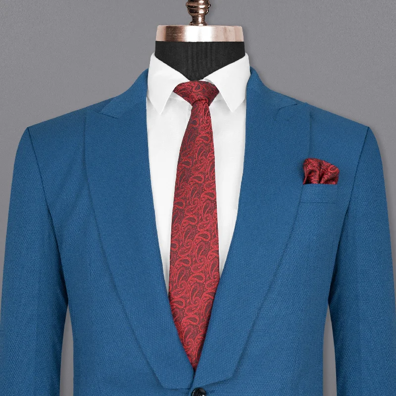 Men Blazers for Weddings as Groomsmen's Attire Orient Blue Diamond Textured Woolrich Blazer Men Blazers for Weddings as Groomsmen's Attire Orient Blue Diamond Textured Woolrich Blazer