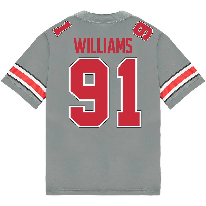 Men's Moisture - Wicking Lacrosse Jerseys with Mesh Panels for Optimal Performance on the Field Ohio State Buckeyes Nike #91 Tyleik Williams Student Athlete Gray Football Jersey Men's Moisture - Wicking Lacrosse Jerseys with Mesh Panels for Optimal Performance on the Field Ohio State Buckeyes Nike #91 Tyleik Williams Student Athlete Gray Football Jersey