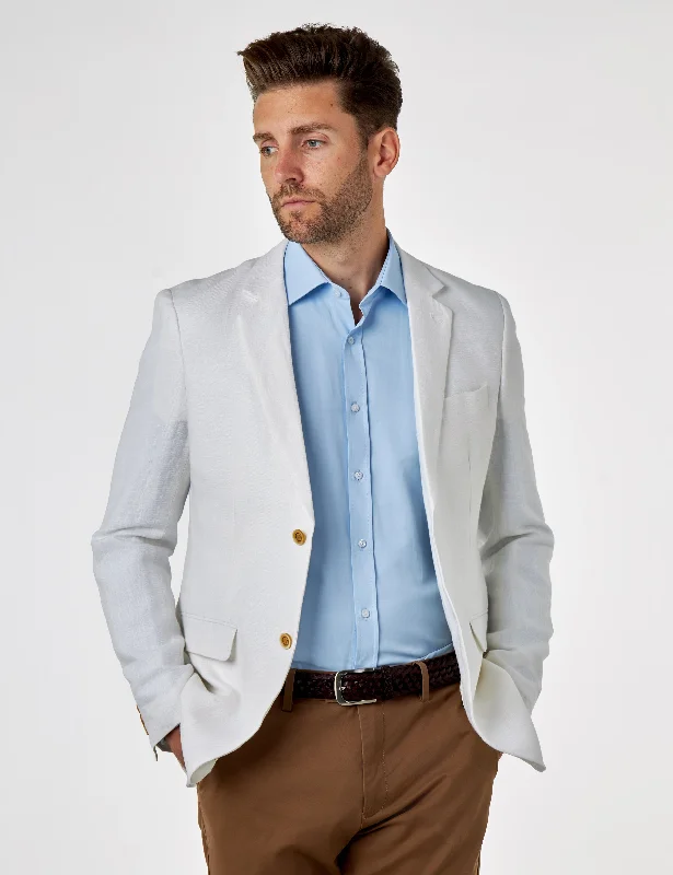 Men Blazers for Fall Gatherings in Earthy - toned and Cozy Fabrics RAY - Tailored Fit Off White Herringbone Linen Suit Jacket Men Blazers for Fall Gatherings in Earthy - toned and Cozy Fabrics RAY - Tailored Fit Off White Herringbone Linen Suit Jacket