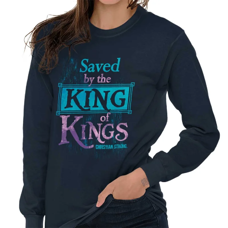 Men's button - front long sleeve Henley shirts with a casual charm Saved by King of Kings Long Sleeve T-Shirt Men's button - front long sleeve Henley shirts with a casual charm Saved by King of Kings Long Sleeve T-Shirt