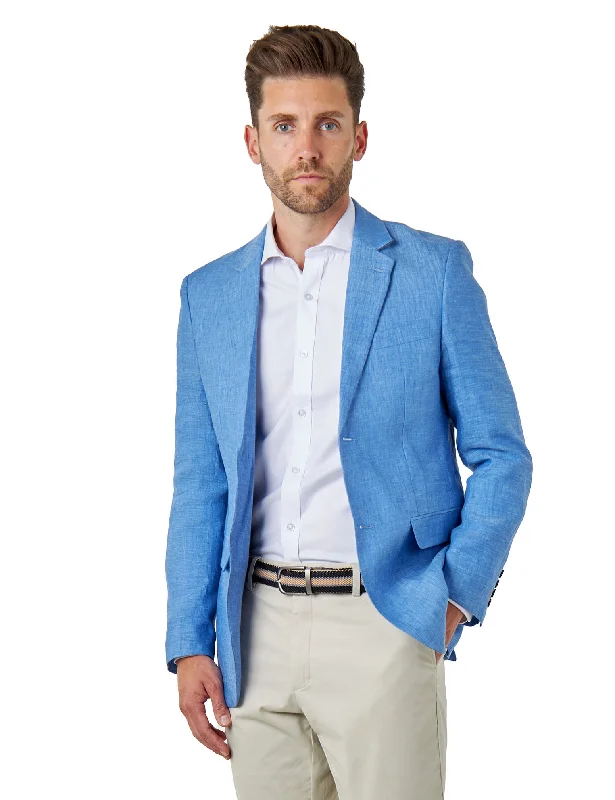 Men Blazers for Formal Dinners in Elegant Fabrics LEWIS - Sky Blue Linen Tailored Fit Summer Suit Blazer Men Blazers for Formal Dinners in Elegant Fabrics LEWIS - Sky Blue Linen Tailored Fit Summer Suit Blazer