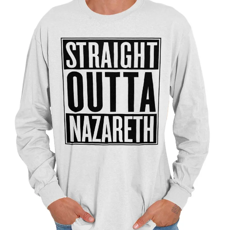 Men's moisture wicking long sleeve athletic shirts for running marathons Straight Outta Nazareth Long Sleeve T-shirt Men's moisture wicking long sleeve athletic shirts for running marathons Straight Outta Nazareth Long Sleeve T-shirt