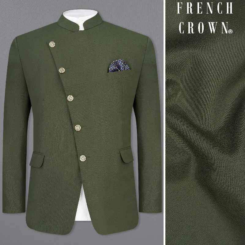 Men Blazers with Easter - Themed Prints for Spring Celebrations Twill Green Cross Placket Bandhgala Blazer Men Blazers with Easter - Themed Prints for Spring Celebrations Twill Green Cross Placket Bandhgala Blazer
