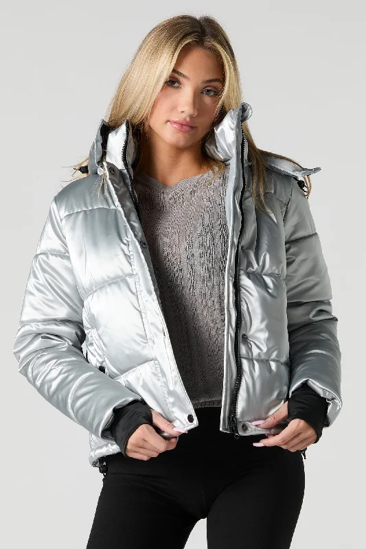 Faux Leather Shiny Puffer Jacket