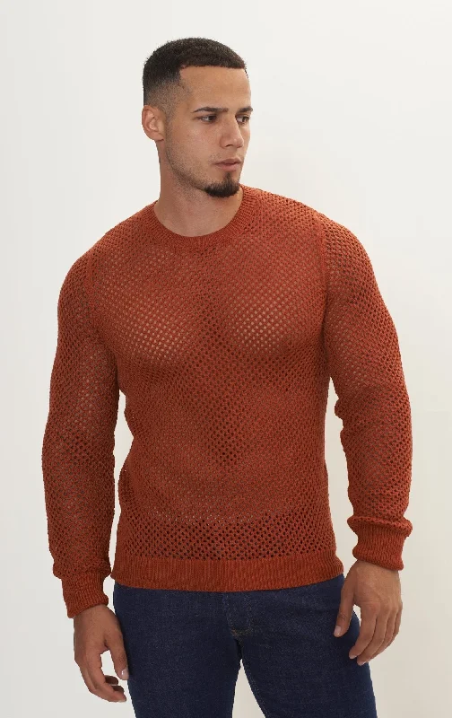 See Through Fishnet Muscle Fit Shirt - Tile