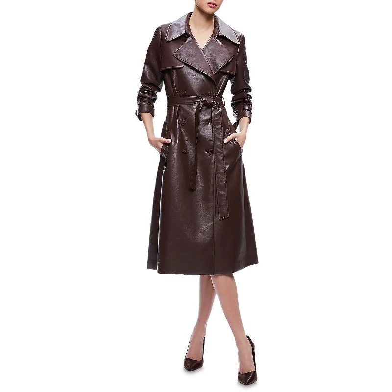 Alice and Olivia Womens Elicia Vegan Leather Double-Breasted Trench Coat