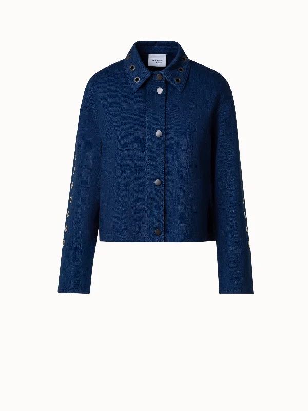 Boxy Denim Jacket with Eyelet Details