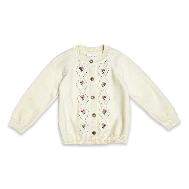 Floral Pointelle Knit Baby Cardigan (Organic Cotton)