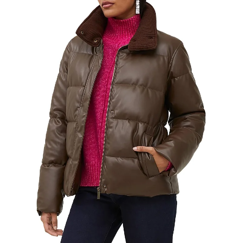 French Connection Womens Faux Leather Warm Puffer Jacket