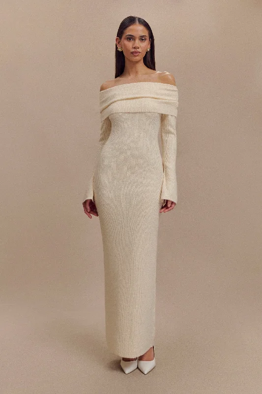 Katherine Off Shoulder Knit Maxi Dress - Ivory