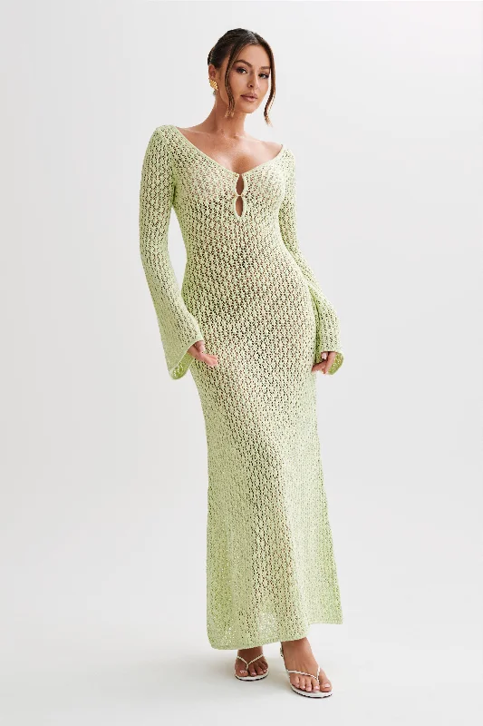 Kayleigh Crochet Fishtail Flare Sleeve Maxi Dress - Seafoam Green