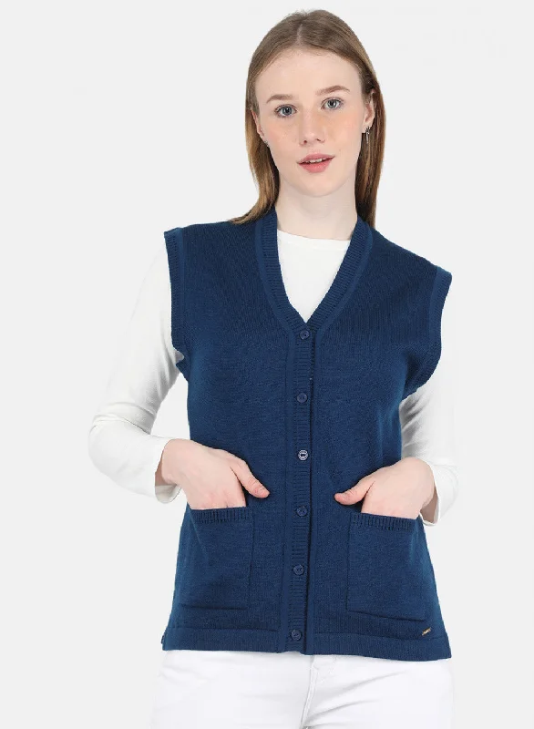 Women Blue Solid Cardigan