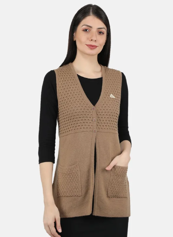 Women Brown Self Design Cardigan