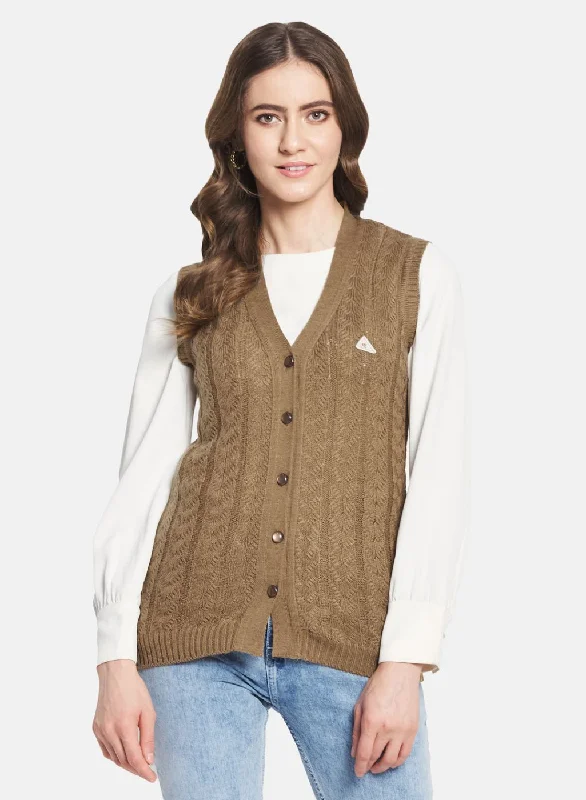 Women Brown Self Design Cardigan