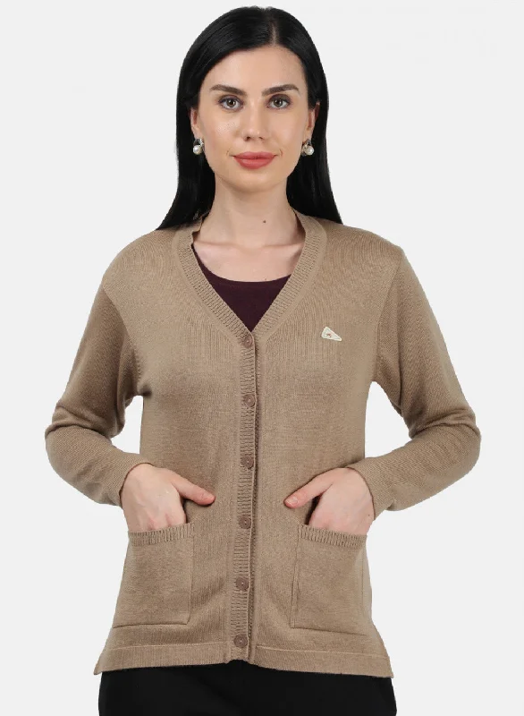 Women Brown Solid Cardigan