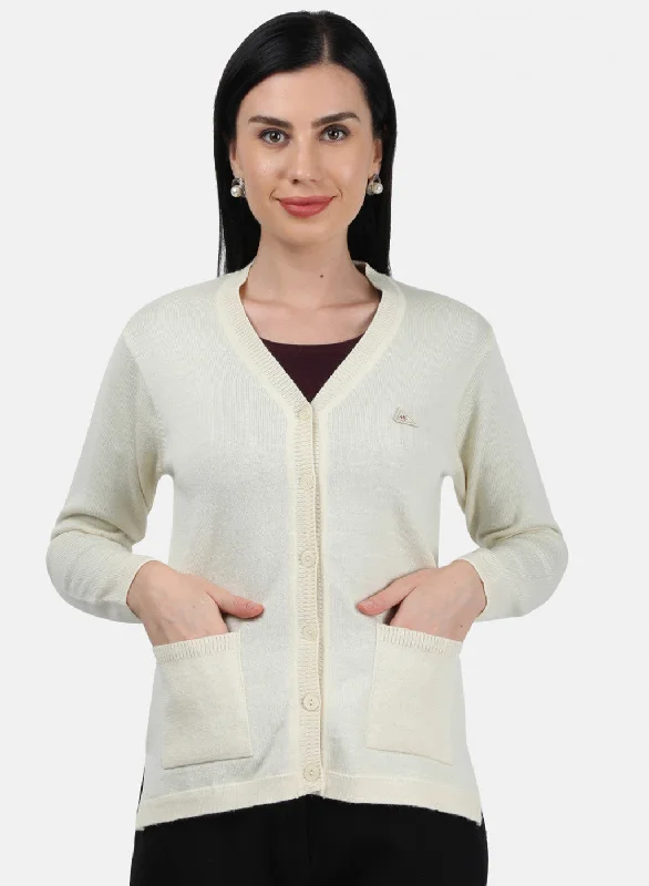 Women Cream Solid Cardigan