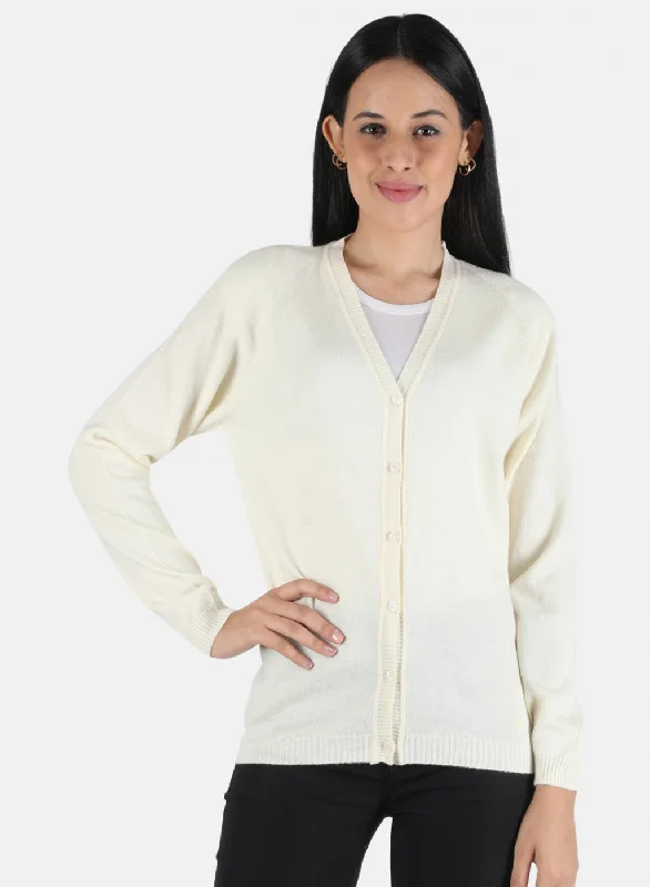 Women Cream Solid Cardigan