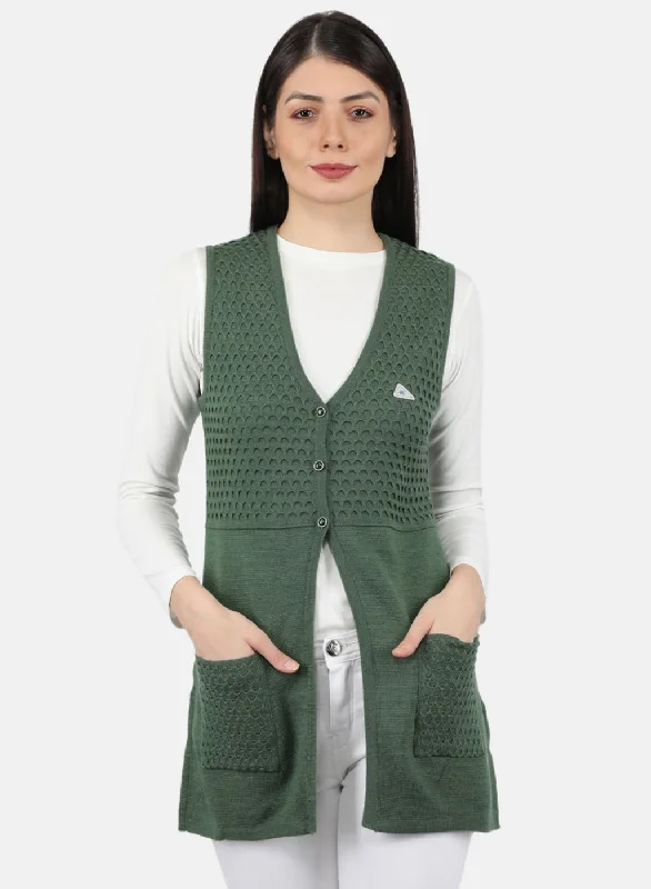 Women Green Self Design Cardigan