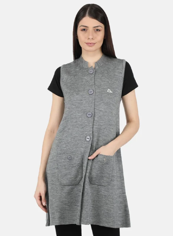 Women Grey Self Design Cardigan