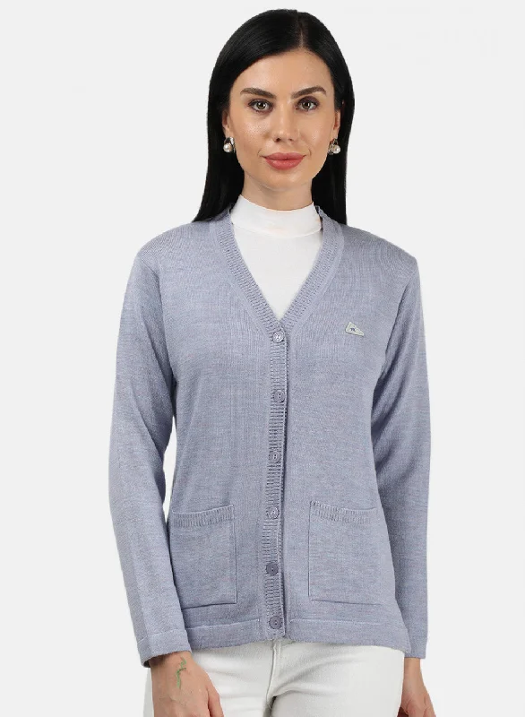 Women Light Sky Blue Solid Cardigan