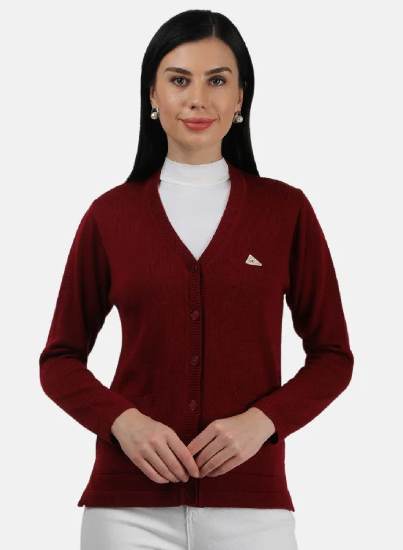 Women Maroon Solid Cardigan