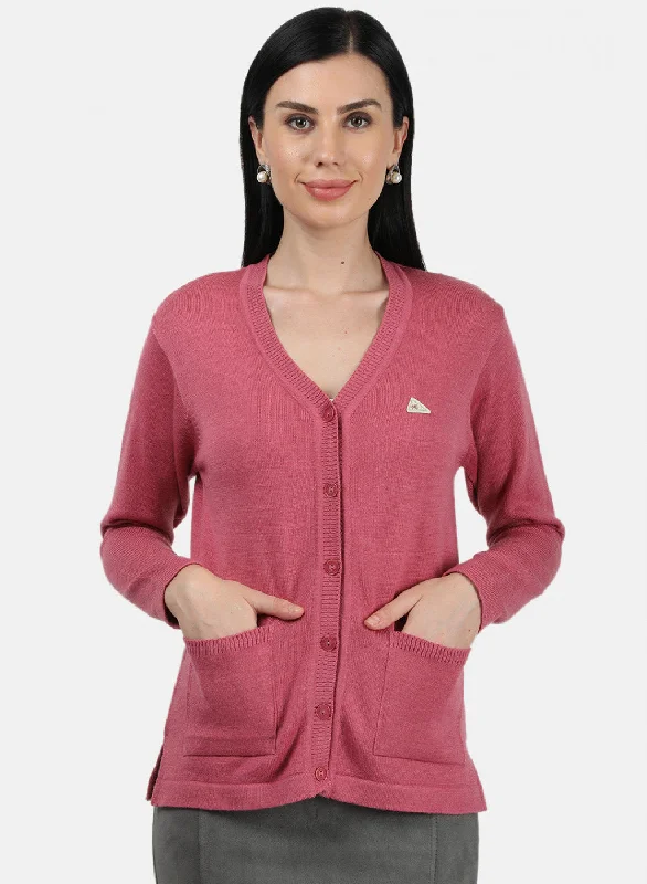 Women Pink Solid Cardigan