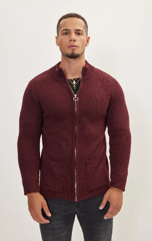 Zipper Up Cardigan - Bordeaux