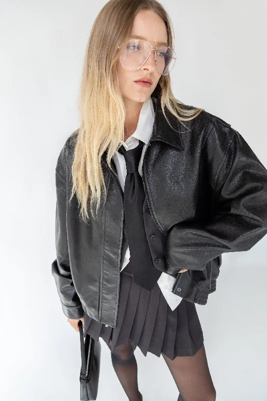 VINTAGE INSPIRED VEGAN LEATHER BOMBER JACKET