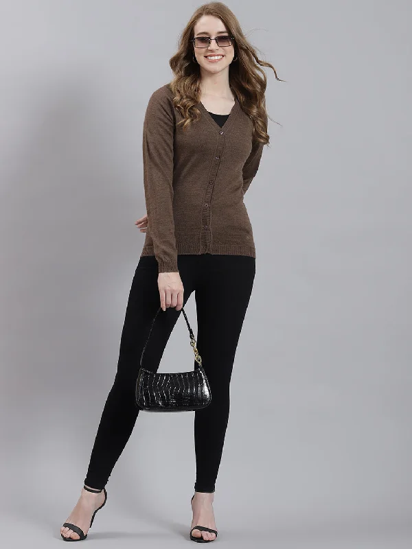 Women Brown Solid Cardigan