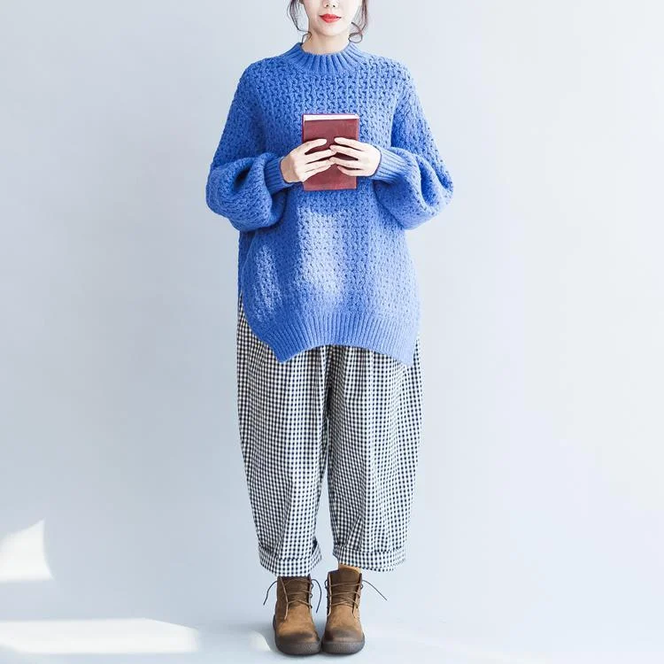 blue stylish casual cotton knit tops oversize warm sweater