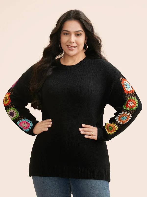 Crochet Floral Patchwork Cut Out Pullover