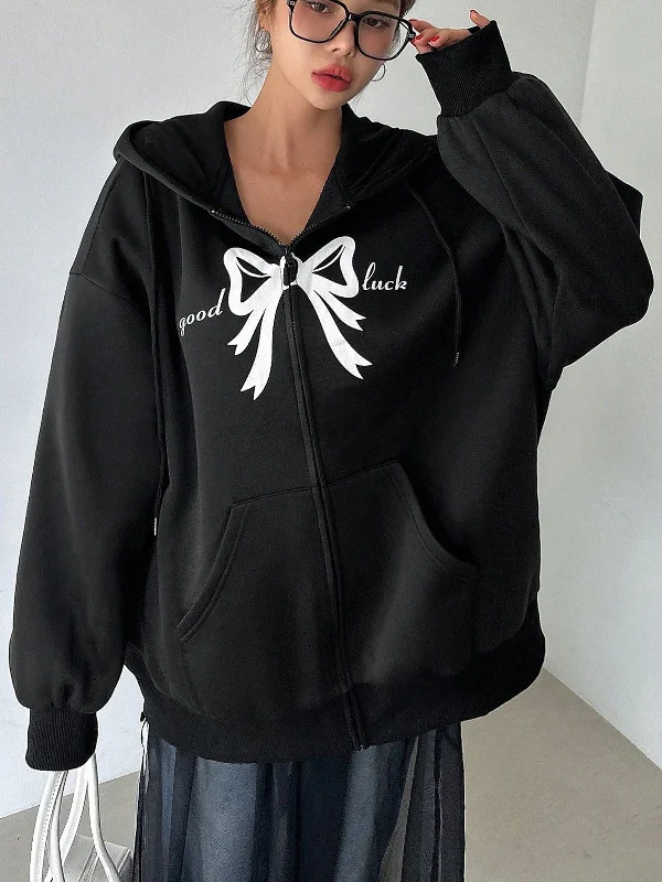 Good luck zip-up hoodie oversized