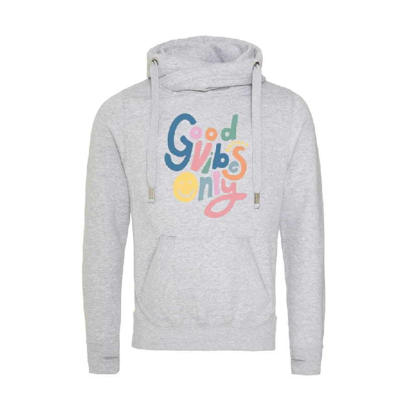 Grey Good Vibes Only Cowl Neck Hoodie