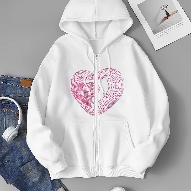 Heart zip-up hoodie oversized