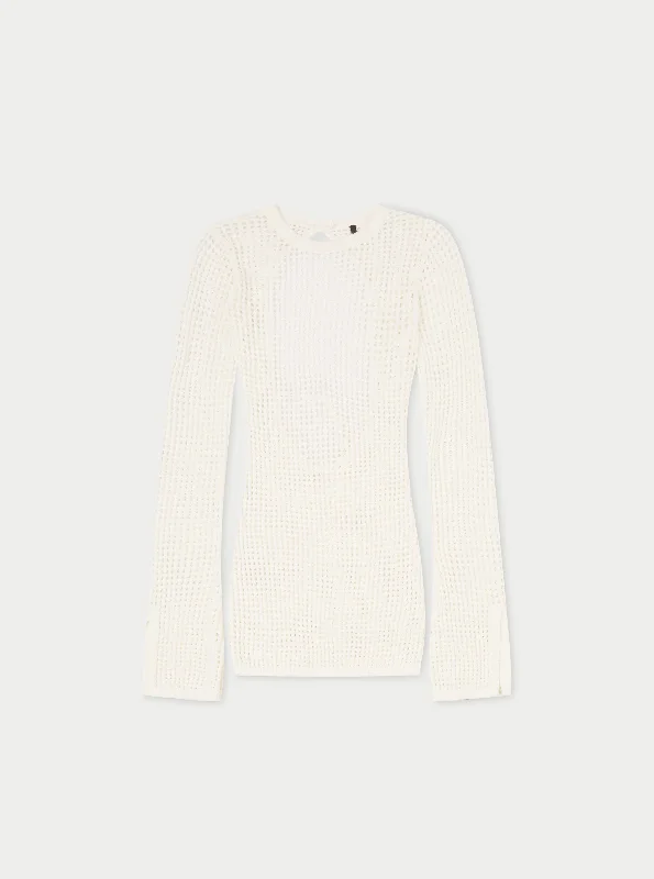 KNITTED FLUTE SLEEVE DRESS - OFF WHITE