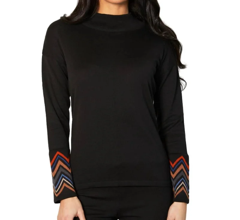 Mock Neck Pullover In Black/multi