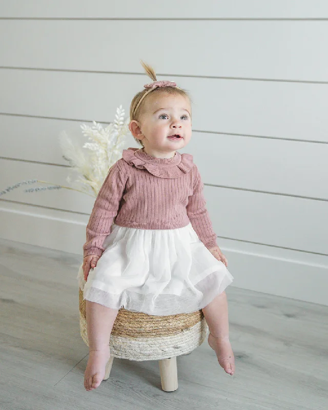 Ruffle Neck Sweater Knit Top & Tutu Baby Dress (Organic Cotton) - 3 Colors