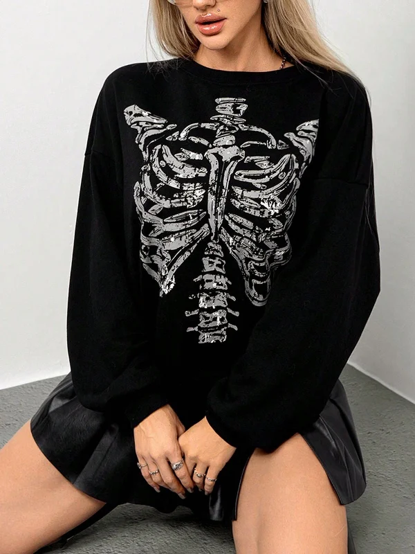 Skeleton print sweatshirt oversized